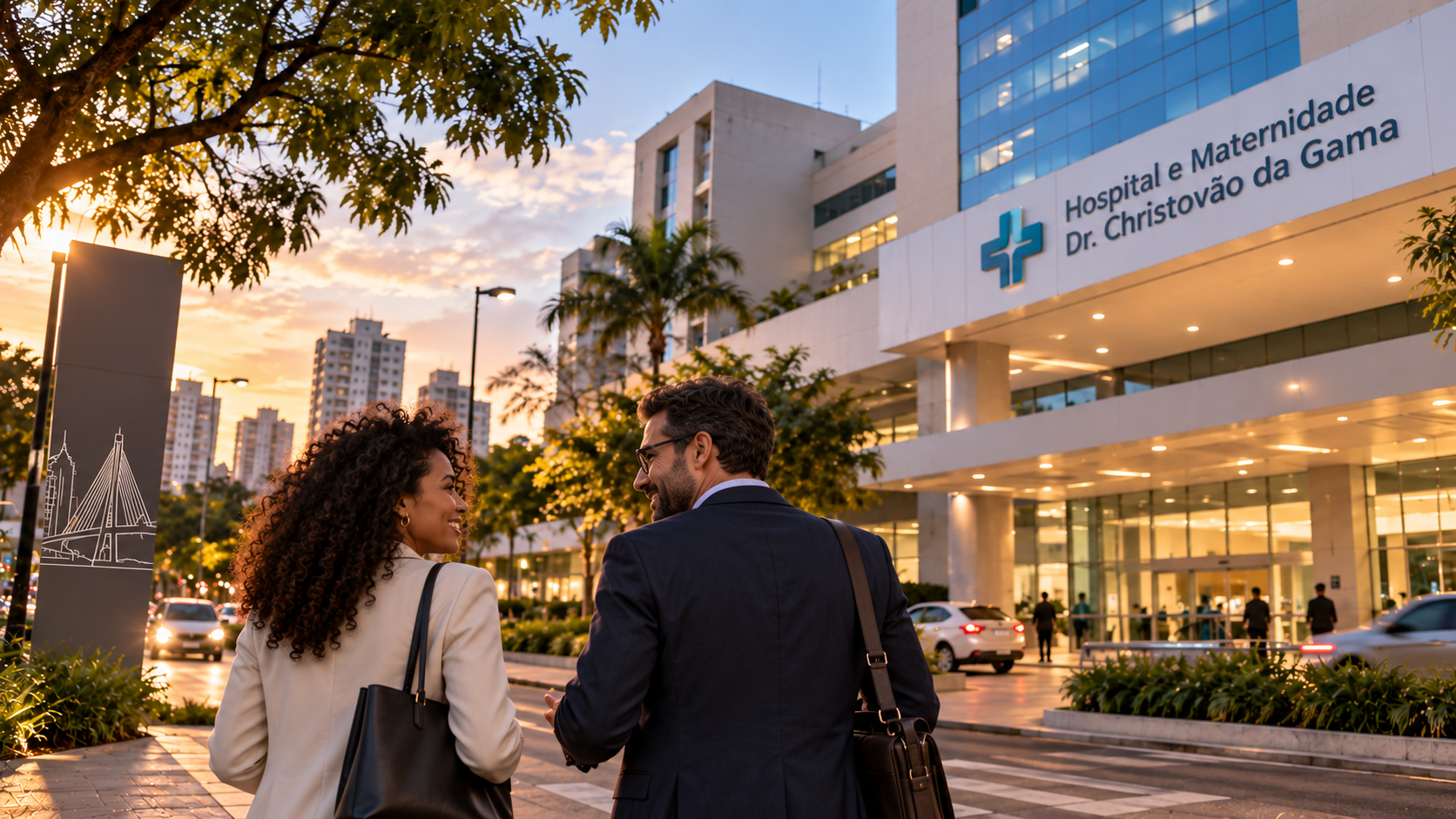 Profissionais ao Entardecer no Hospital