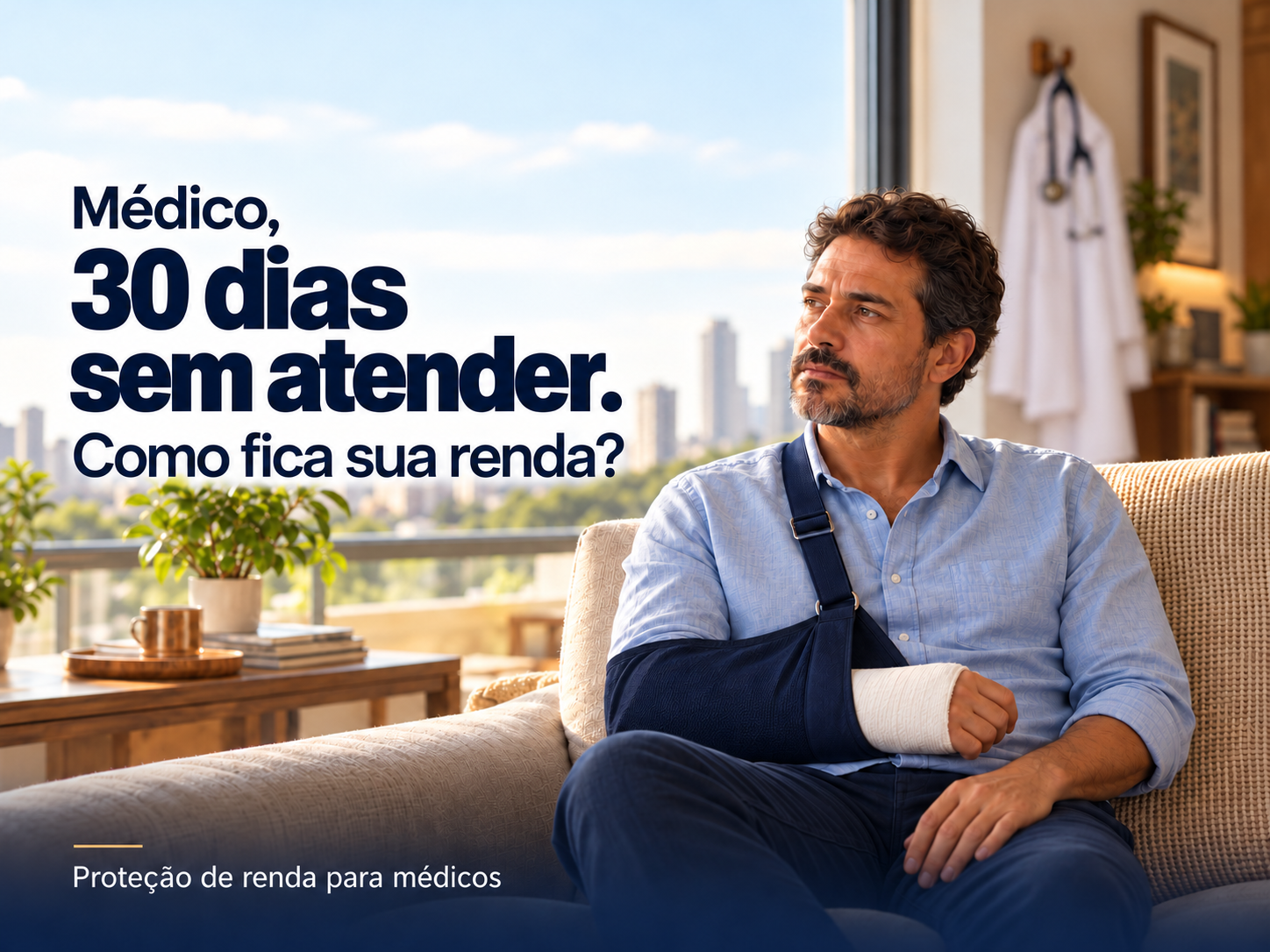 Profissional autônomo em recuperação durante afastamento temporário, representando proteção de renda com Seguro DIT.